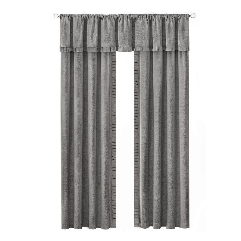 Kate Aurora Modern Lux Complete 3 Piece Chenille Curtain Panels & Valance Set, 1 of 3