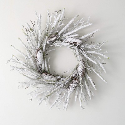 Sullivans Artificial Flocked Pine Twig Mini Christmas Wreath  White  Indoor Christmas Decor