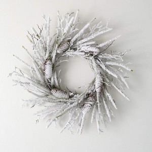 Sullivans Artificial Flocked Pine Twig Mini Christmas Wreath  White  Indoor Christmas Decor - 1 of 3