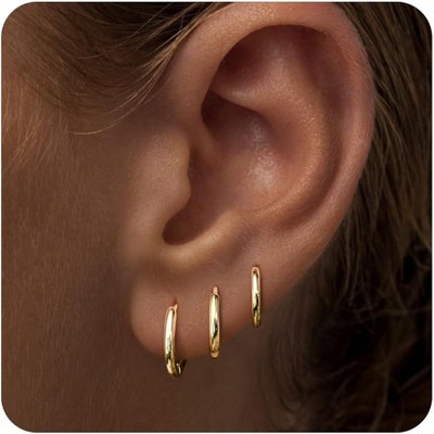 Small Sterling Silver Huggie Hoop Earrings Set for Women, 14K Gold Plated Hoops Stacks for Multiple Piercings