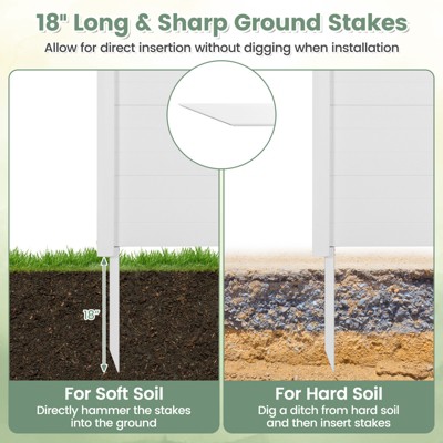 White PVC Outdoor Privacy Fence Panels with Stakes, 48"L x 37.5"H, 2-Piece Set