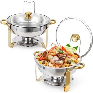 Chafing Dish Buffet Set 5QT, Stainless Steel Round Chafing Dishes for Buffet with Lid Holder & Glass Lid, Buffet Servers and Warmers - 1 of 4