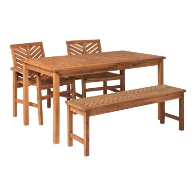 4pc Slatted Chevron Acacia Wood Patio Dining Set - Saracina Home