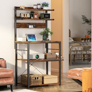 Aheaplus Kitchen Storage Rack with Power Outlet, Coffee Bar Station with LED Lights, Bakers Rack with 6 S-Shaped Hooks - 1 of 4