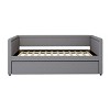 Twin Size Upholstered Daybed with Trundle and Nailhead-Trimmed Arms, Beige/Gray/Pink-ModernLuxe - 4 of 4