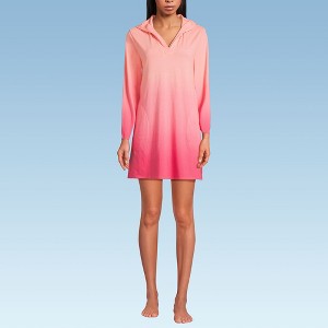 Lands' End Women's Cotton Jersey Long Sleeve Hooded Swim Cover-up Dress - 1 of 4