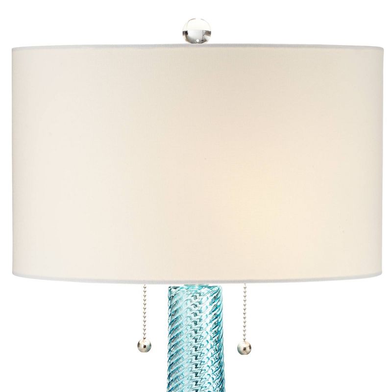 Possini Euro Design Modern Table Lamp 28 1/2" Tall with USB Dimmer Aqua Blue Swirl Fluted Glass White Drum Shade for Bedroom Living Room House Bedside, 4 of 10