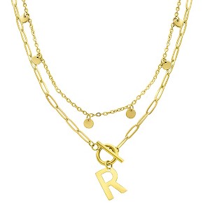 Adornia Tarnish Resistant 14k Gold Plated Confetti And Paperclip Layered Initial Toggle Necklace - 1 of 3