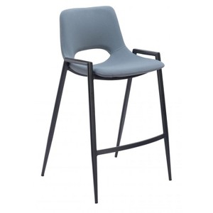Faux Leather Counter Stool 35.6" H, Azure Gray with Black Powder Coated Steel Frame and Armrests by Zuo Modern (Set of 2) - 1 of 4