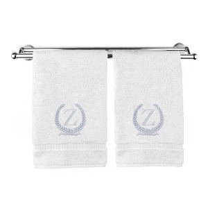 BC BARE COTTON Monogrammed Hand Towel, 100% Turkish Cotton - Set of 2 - White - Silver Wreath - 1 of 1