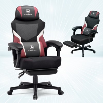 GTPLAYER Mesh Gaming Chair with Footrest, Mesh Back Reclining Office Chair for Adults, Comfortable Fabric Seat