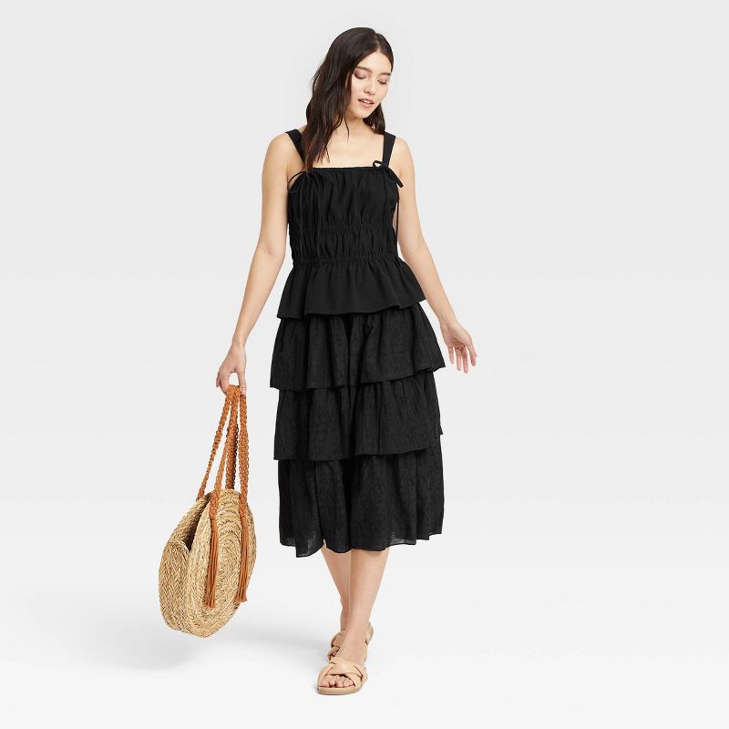 Women&#39;s Tiered Midi Skirt - Universal Thread&#8482; Black M, 3 of 4