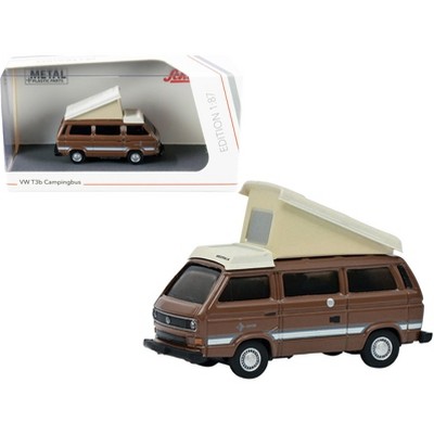 Volkswagen T3b Joker Camper Bus with Pop-Top Roof Brown and Cream 1/87 (HO) Diecast Model by Schuco