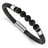 Chisel Stainless Steel Polished with Lava Stone Beads Black Leather 8.75" Bracelet - 2 of 2