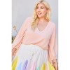 Slickblue Trendy Plus Size Solid V-Neck Top with Dramatic Bubble Sleeves, For Casual or Dressy Outfits, Blush, 1XL - 2 of 4