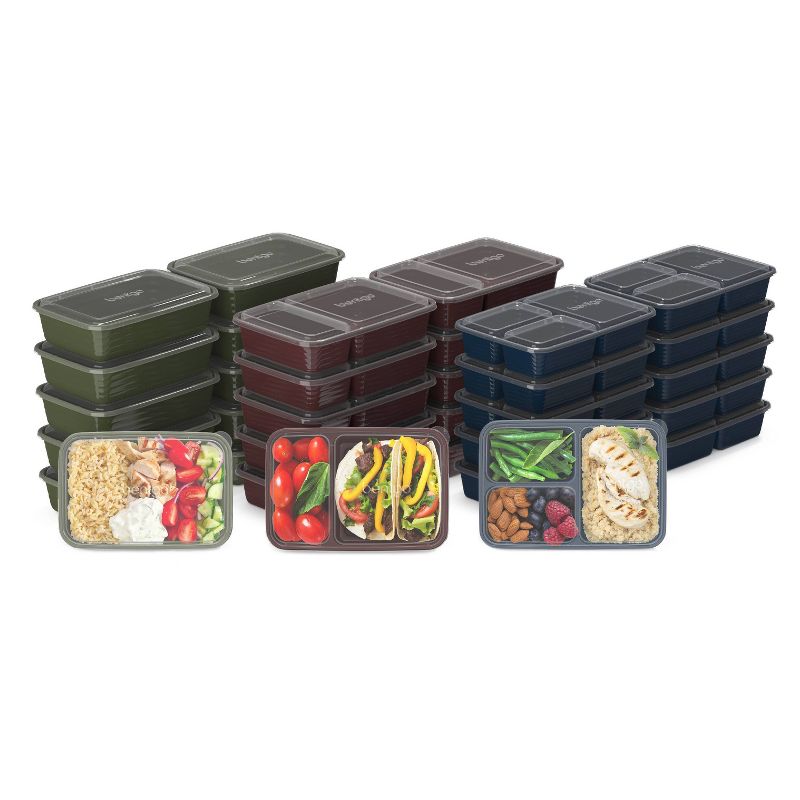 Bentgo Meal Prep Kit, 1, 2, & 3-Compartment Containers, Microwavable - 60pc, 1 of 10