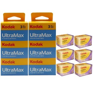 Kodak UltraMax 400 Color Negative Film (35mm, 36 Exposures) 3 Pack w/ Kodak GOLD 200 Color Negative Film 35mm Roll Film, 24 Exposures, 6 Units - 1 of 4