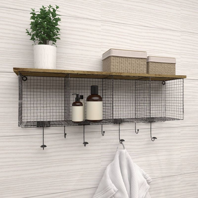 14&#34;x32&#34; Metal 4 Cubbies and 1 Shelf Wall Hook with 7 Hanger Black - Olivia &#38; May, 3 of 17