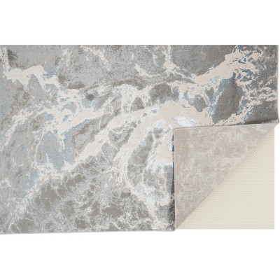 Azure Silver Gray and Blue Abstract Runner Rug 2'10" x 7'10"