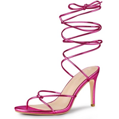 Perphy Women's Lace Up Open Toe Slingback Strappy Stiletto Heels Sandals