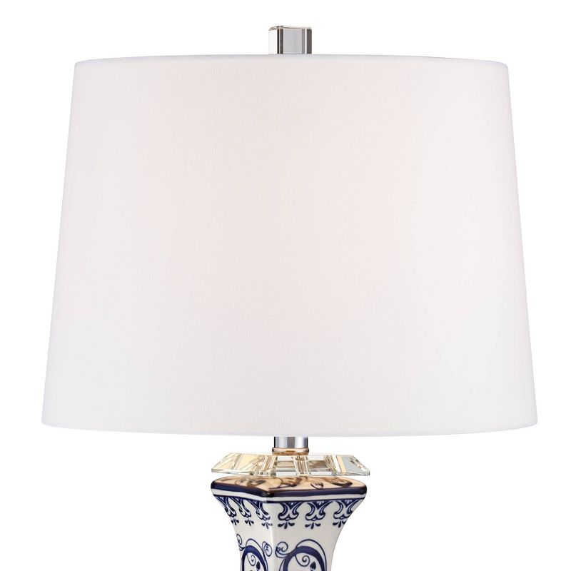 Barnes and Ivy Asian-Inspired Table Lamp 28" Tall with Square White Marble Riser Blue White Drum Shade for Bedroom Living Room Nightstand, 3 of 8