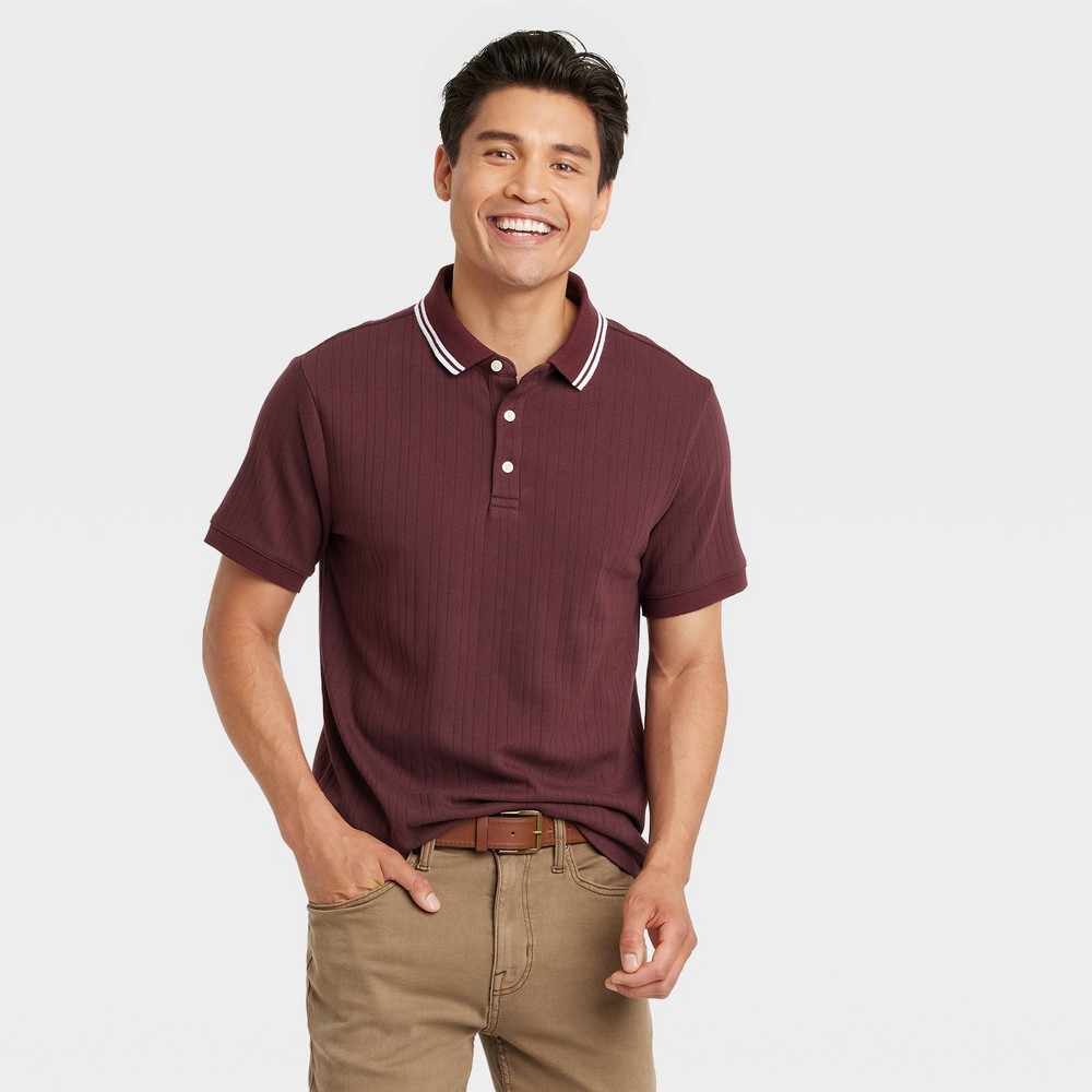 Men's Striped Short Sleeve Polo Shirt - Goodfellow & Co™ Burgundy S -  88255861