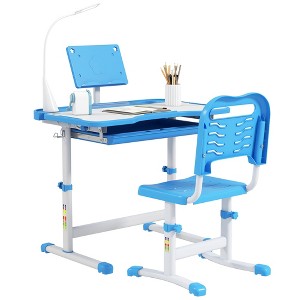 Qaba Kids Desk and Chair Set, Activity Desk with Tilt Desktop USB Lamp, Storage Drawer for Study, Activities, Arts, or Crafts - 1 of 4