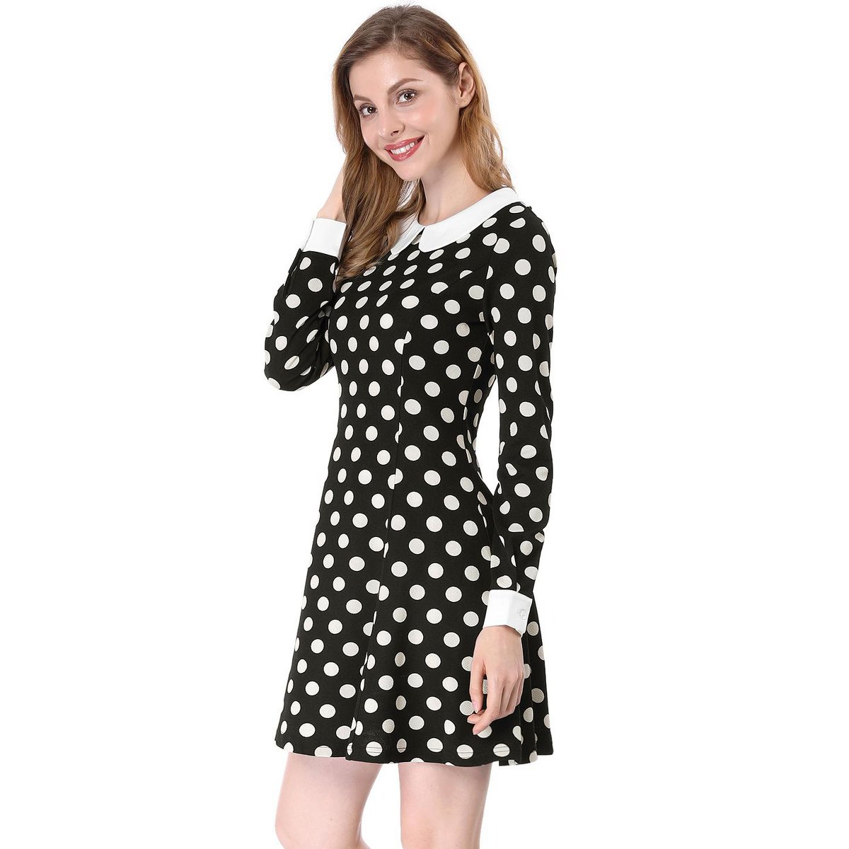Женские платья INSPIRE CHIC Women's Peter Pan Collar Contrast Printed A-Line Short Dresses Large Black — фото 4