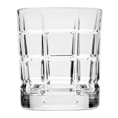 Plaid Pattern Clear Glass Whiskey Tumblers, Set of 4, 13.5 oz