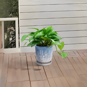 Kumasinova Set of 2 Ceramic Planters with Drainage Hole,8" Modern Indoor Outdoor Flower Pots for Patio,Garden,Windowsill,Balcony Decor - 1 of 4