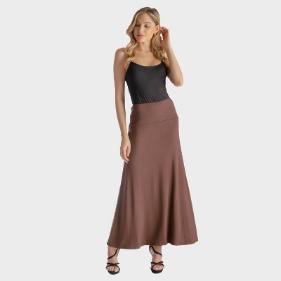 24seven Comfort Aapparel Womens Solid Color Elastic Waist Maxi Skirt