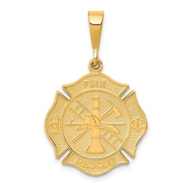 Black Bow Jewelry 14k Yellow Gold Textured Fire Rescue Shield Pendant