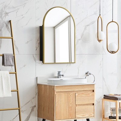 Wooakway Recessed or Wall Mount Medicine Cabinet 24 x 36 Inch Bathroom Mirror Cabinet with HD Mirror, Black