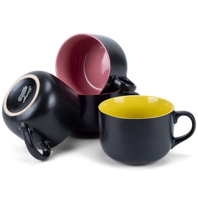Elanze Designs Large Color Pop 24 ounce Ceramic Jumbo Soup Mugs Set of 4, Red Orange Yellow Pink, 1 of 6
