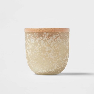 10oz Tinted Salt Finish Glass Candle with Wood Lid Spearmint & Ylang Tan - Threshold™