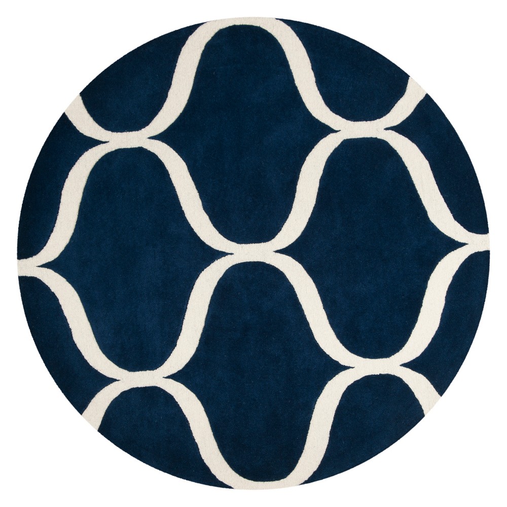 6' Geometric Tufted Round Area Rug Dark Blue/Ivory - Safavieh