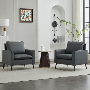 Cat Paw Leather 2PC Nordic Retro Light Luxury Single Sofa Chair with Overstuffed Headrest and Waist Pillows, Easy Assembly for Living Room - 1 of 4