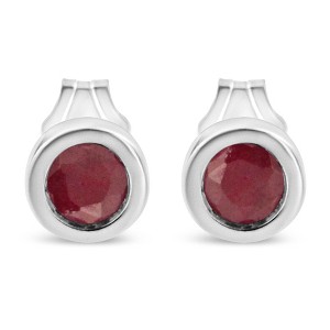 Silver Bezel Set 3.5mm Created Gemstone Solitaire Stud Earrings - 1 of 4