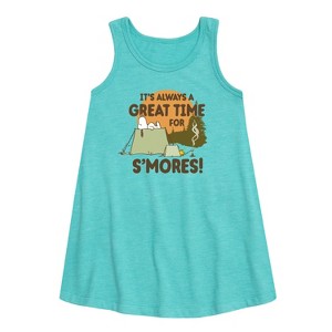 - Peanuts - It's Always A Great Time for Smores Graphic Sleeveless Aline Dress - 1 of 4