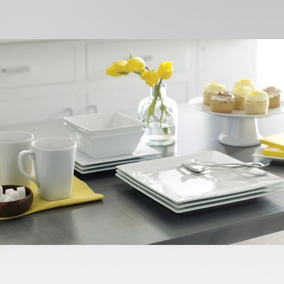 16pc Porcelain Square Dinnerware Set White - Threshold™, 4 of 7