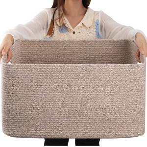 Aoibox 75L Large Woven Blanket Storage Basket with Handles Cotton Rope Organizer for Living Room Nursery Brown - 1 of 4
