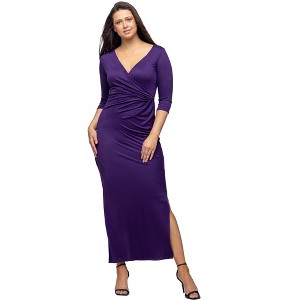Womens Fitted V-Neck Side Slit Maxi Dress - 24seven Comfort Apparel™ - 1 of 4