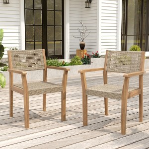 Christopher Knight Home Bess Patio Rustic Acacia Wood and Wicker Dining Chairs (Set of 2) - 1 of 4