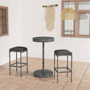 vidaXL 3 Piece Patio Bar Set with Cushions Poly Rattan Gray - 1 of 4