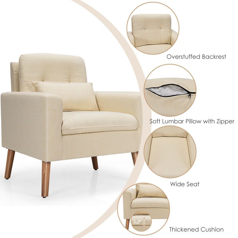 Tangkula 2PCS Accent Armchair Single Sofa Chair Home Office w/ Waist Pillow Beige, 4 of 10
