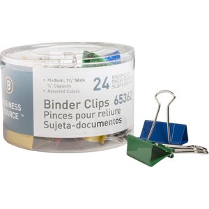 Business Source Binder Clips Medium 1-1/4"W 5/8" Capacity 24/PK Assorted 65362 - 1 of 1