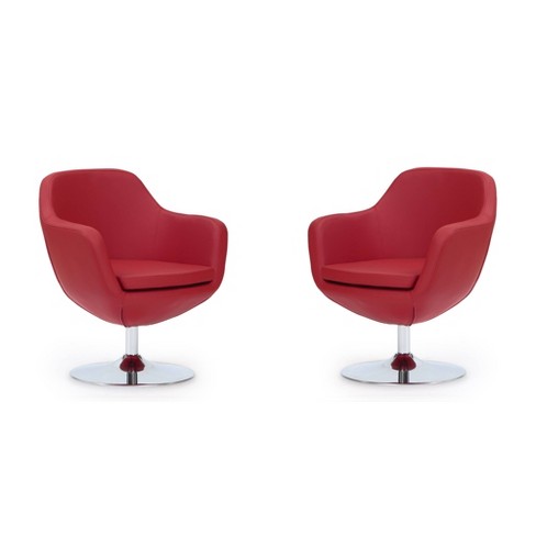 Set Of 2 Caisson Faux Leather Swivel Accent Chairs Red Manhattan Comfort Chrome Base Removable Cushion Target