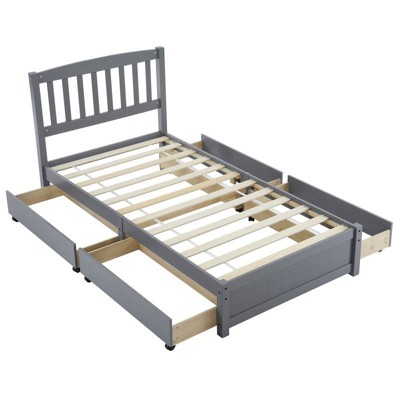 Karl Home Gray Pinewood Frame Twin Size Platform Bed with Four Large Drawers and Headboard