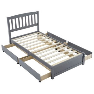 Karl Home Gray Pinewood Frame Twin Size Platform Bed with Four Large Drawers and Headboard - 1 of 4