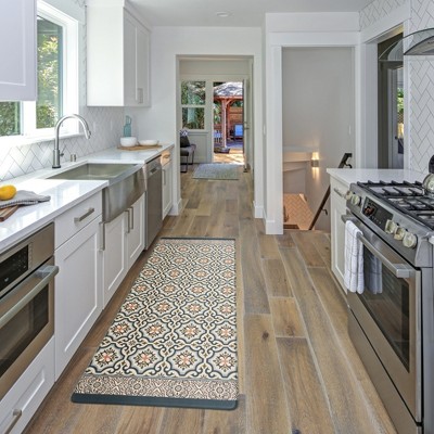 Blue Rectangular Anti-Fatigue Kitchen Mat with Pattern